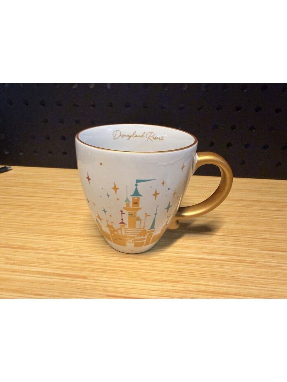 Disneyland Resort Gold Castle & Handle 11 oz Ceramic Mug Stars Fireworks